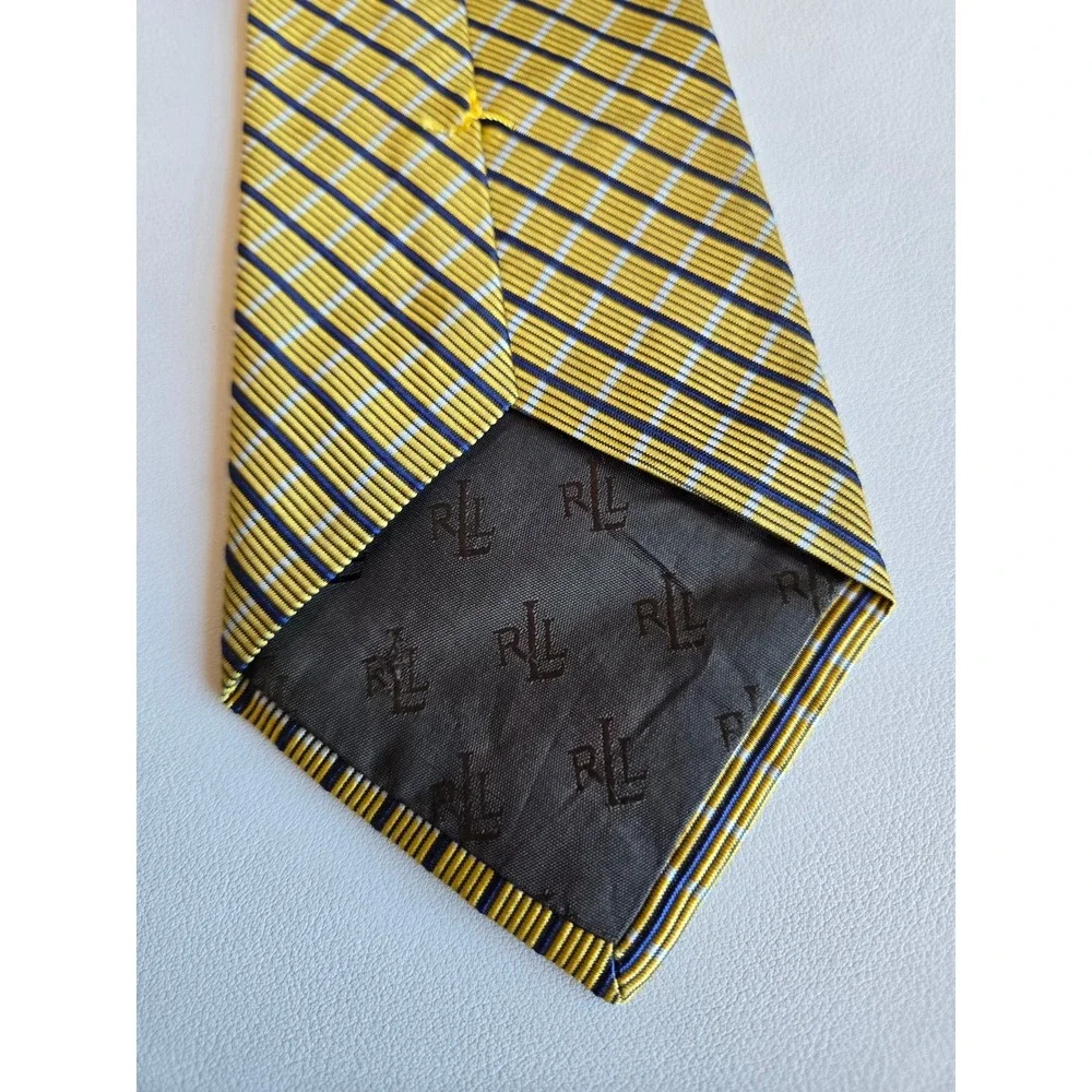 Lauren Ralph Lauren Yellow Blue Plaid Silk Blend Necktie Classic Preppy Business